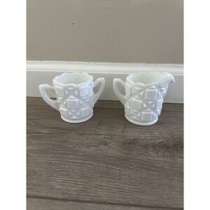 WESTMORELAND White‎ Milk Glass OLD QUILT Sugar and Creamer